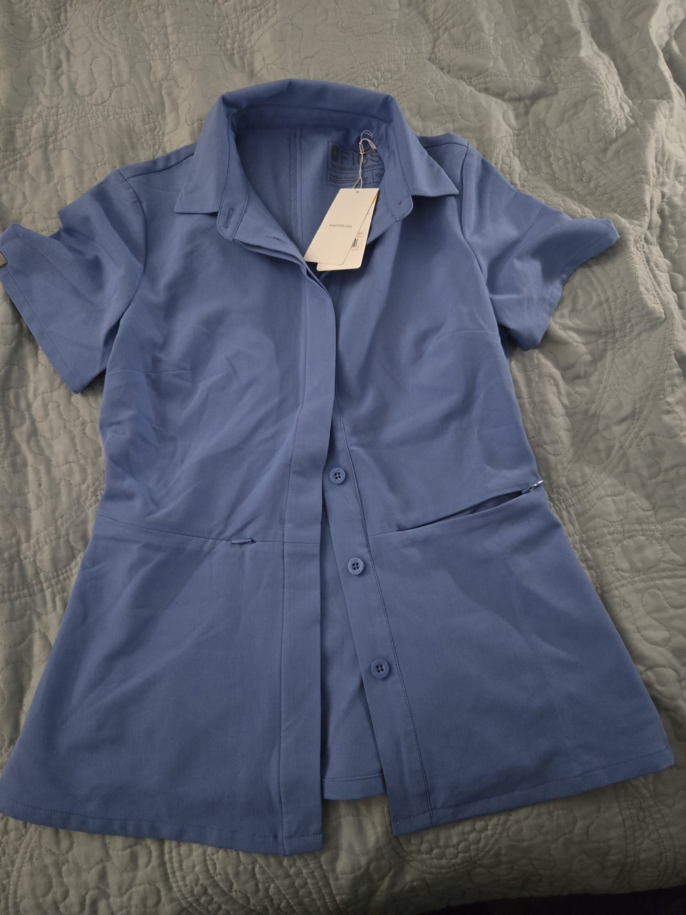 FIGS Womens Malindi Tailored Top Size XXS Ceil Blue Color